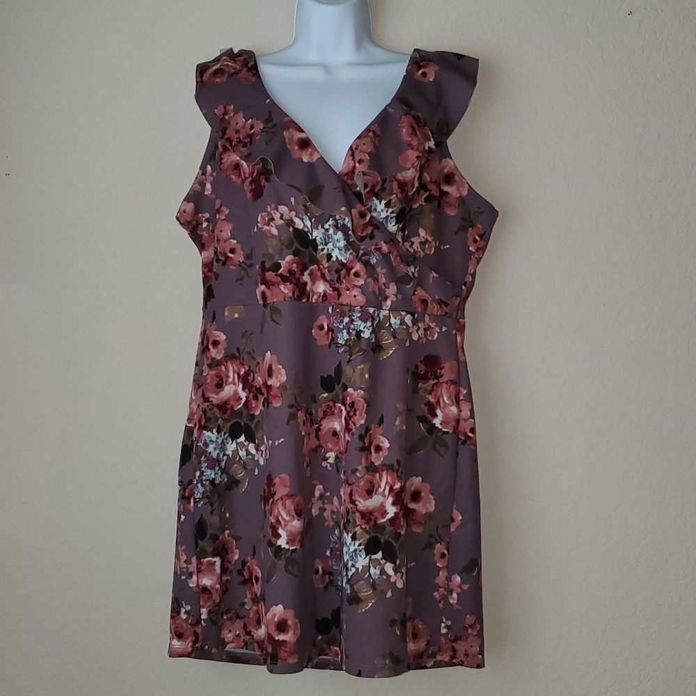The Vanity Room Floral Faux Wrap Sleeveless Dress Size XL Dusty Rose **